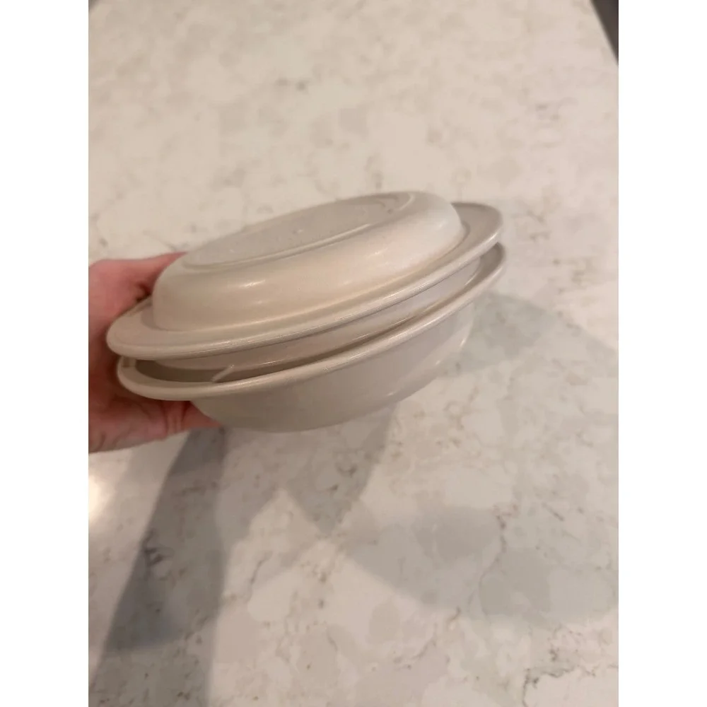 Vintage Tupperware Ultra 21 Almond Beige 500mL Round Casserole Dish Lid 1748-12